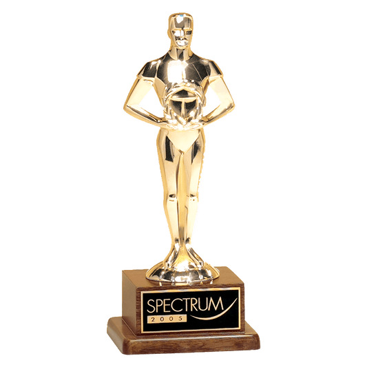 7 1/4" Cast Metal Goldtone Finish Classic Achiever Figure on a Solid Walnut Base and Black Laser Engravable Plate