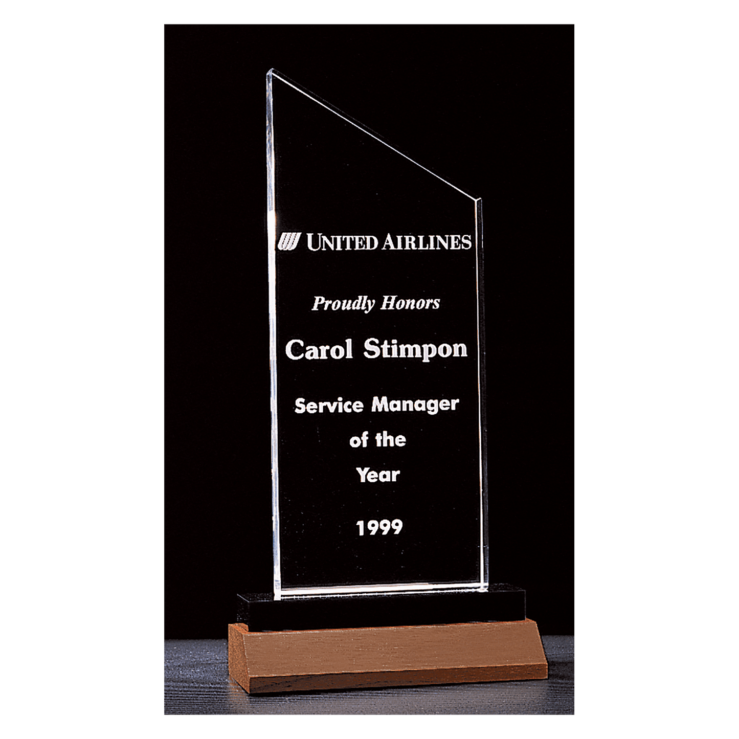 4 1/4" x 7 1/4"  Zenith Series Clear Acrylic with Black Acrylic Base and Walnut Base