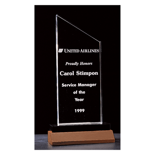 4 1/4" x 7 1/4"  Zenith Series Clear Acrylic with Black Acrylic Base and Walnut Base