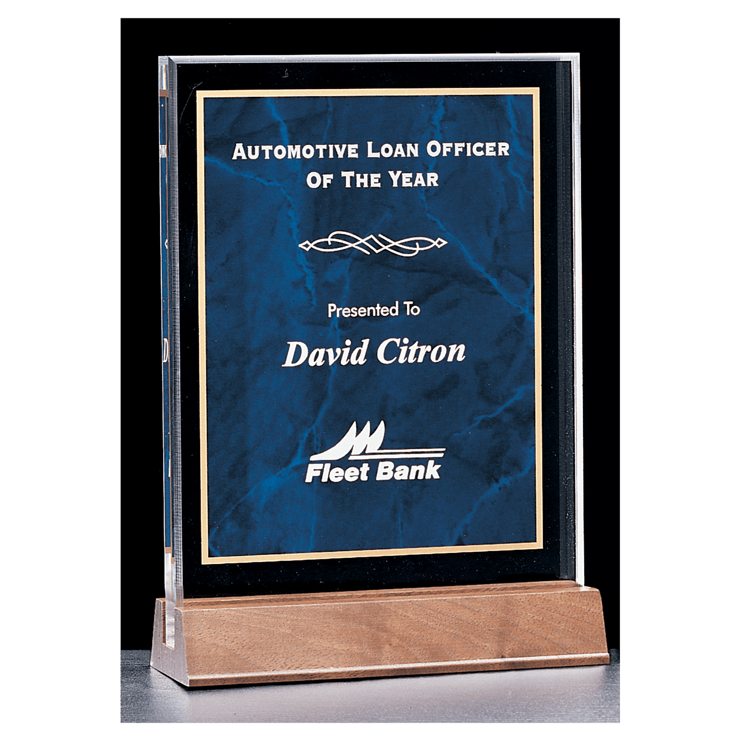 5" x 7 5/8" Sapphire Marble Acrylic Award with American Walnut Base