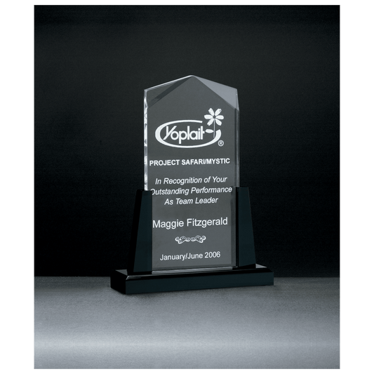 6 1/2" x 8" Spire Series Clear Acrylic Upright on Black Acrylic Base
