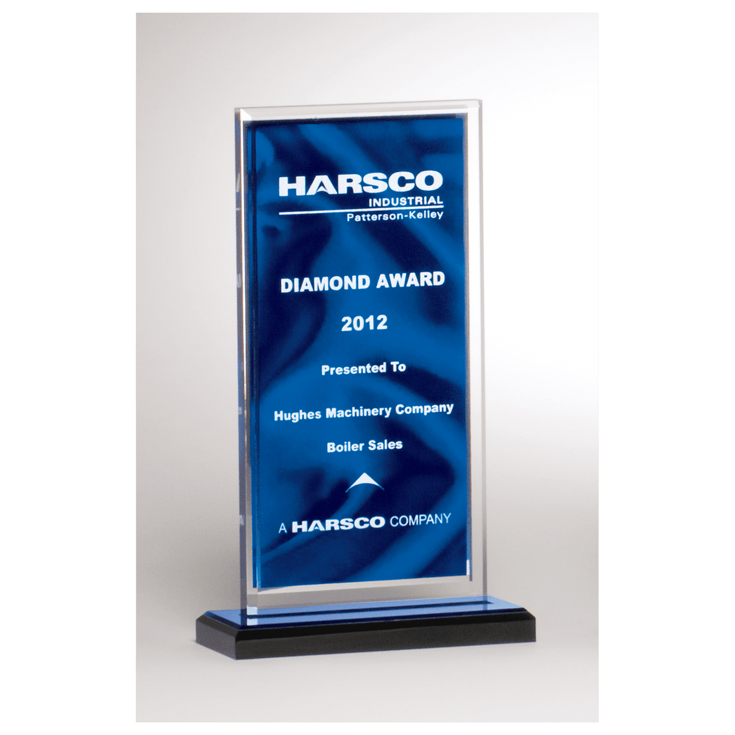 5" x 8 1/2" Dark Blue Draped Satin Patterned Acrylic with Silver Mirror Border, Black with Blue Top Base