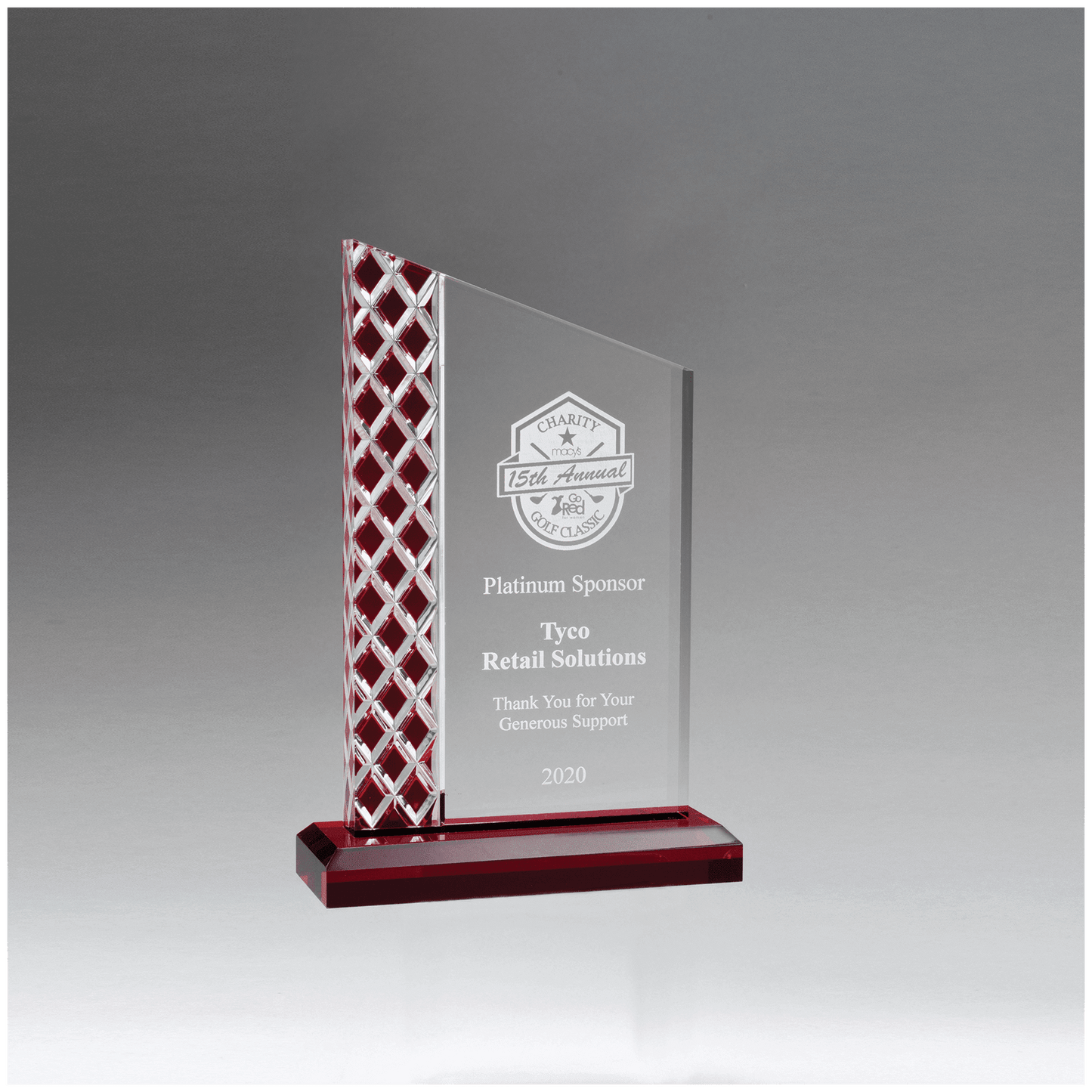 5 1/2" x 8 1/4" Zenith Series Clear Acrylic with Lattice Pattern and Red Metallic Accent