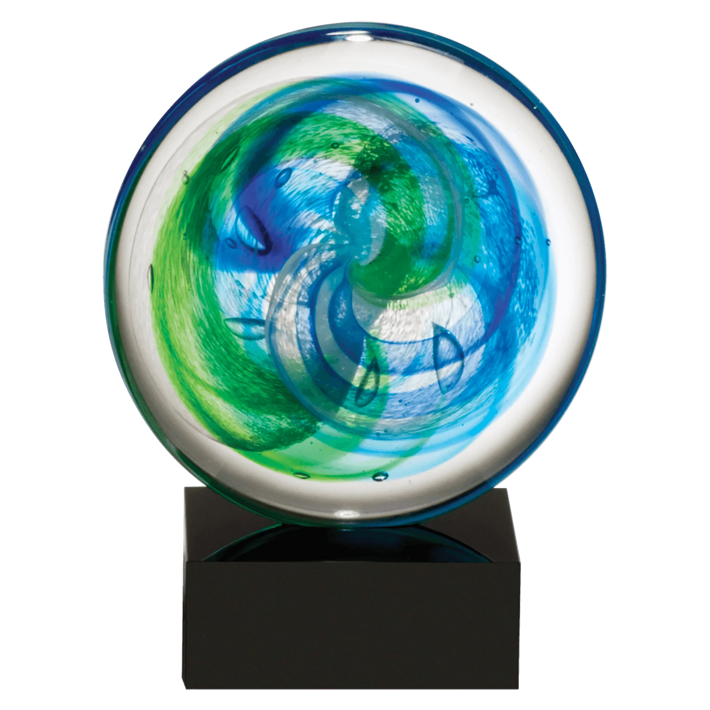 7.25" Disk Art Glass w/Blue and Light Green Accent on Black Glass Base-No Plate (glass) — custom laser engraved — ECHIPMUNK