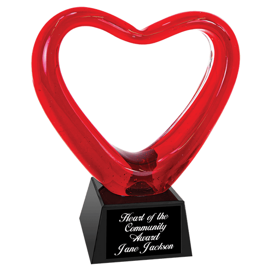 6 1/2" Red Heart Art Glass with Black Base