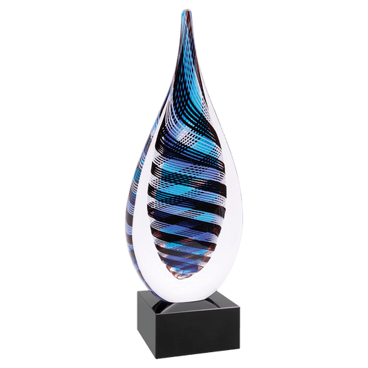12" Blue, White & Black Twisted Rain Drop