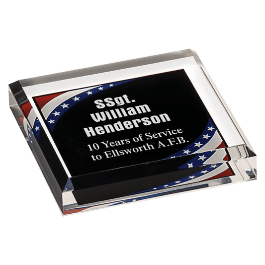 3 3/4" x 3 3/4" Stars & Stripes Marbleized Acrylic Paperweight