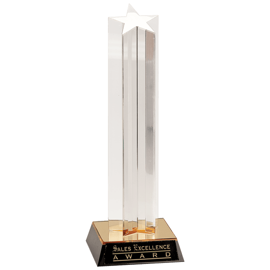 11" Clear Single Star Column Acrylic with Gold/Black Base