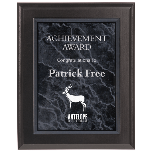 Large Solid Matte Black Plaqueue with Black Marble Acrylic Plaqueue Plate