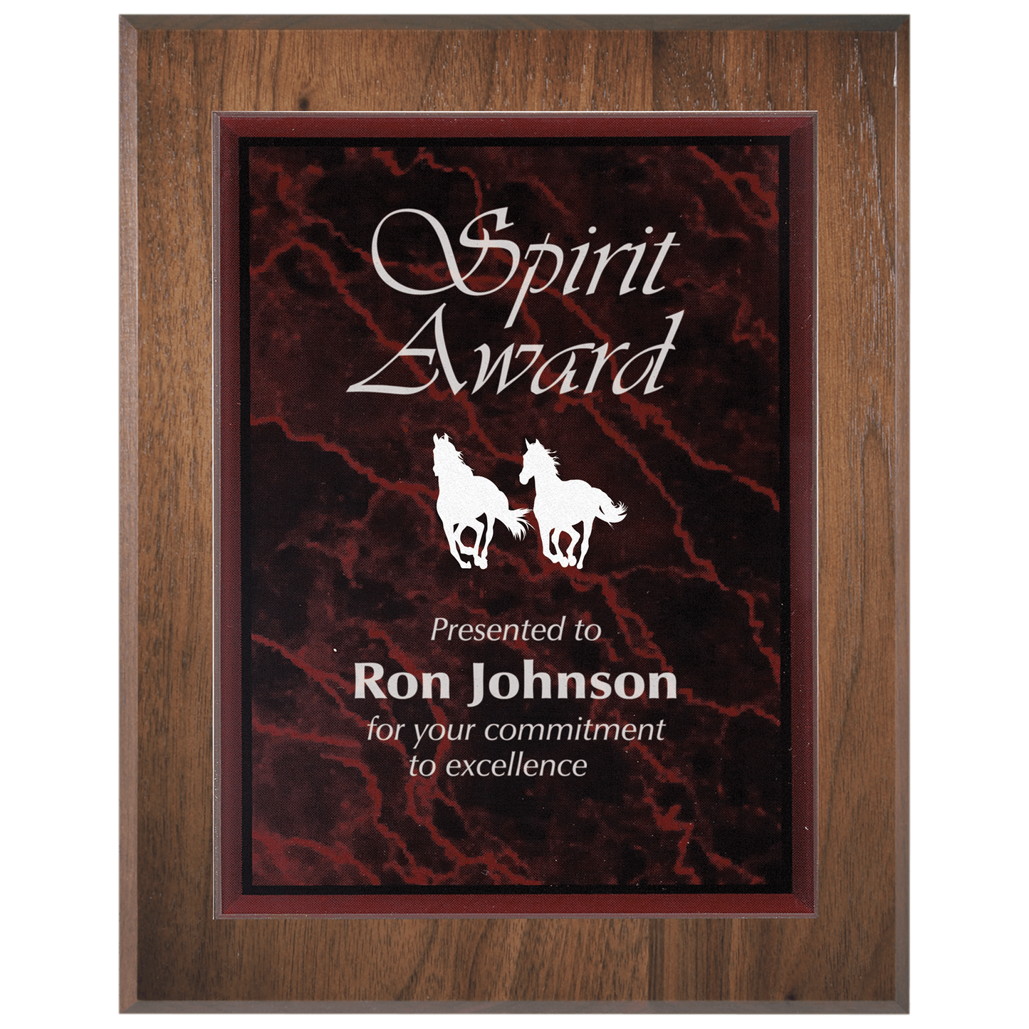 Large Genuine Walnut Plaqueue with Red Marble Acrylic Plaqueue Plate