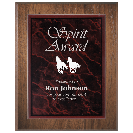 Large Genuine Walnut Plaqueue with Red Marble Acrylic Plaqueue Plate