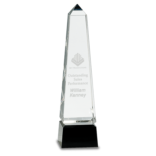 10" Obelisk Crystal on Black Pedestal Base