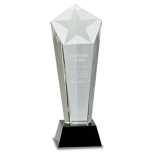 10 1/2" Crystal Frosted Star Column on Black Pedestal Base