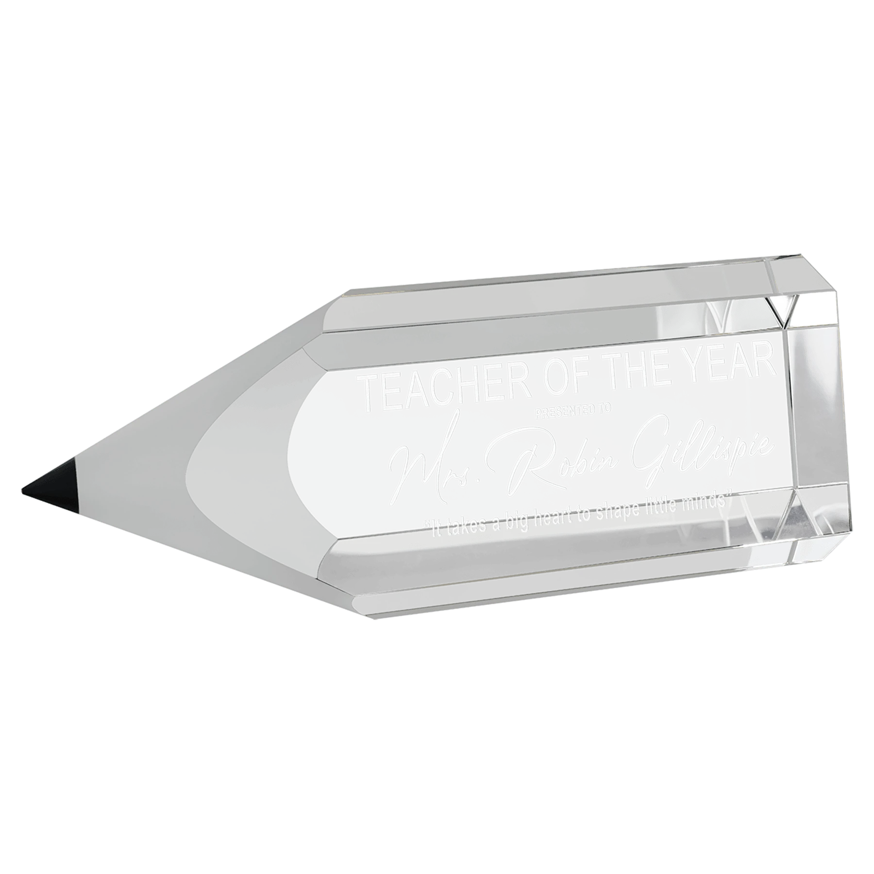 7.75" Crystal Pencil (optic crystal) — custom laser engraved — ECHIPMUNK