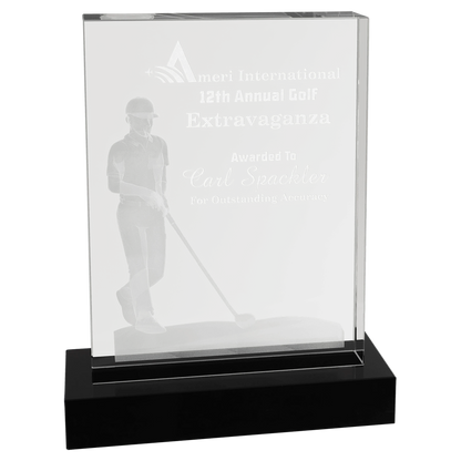 6.25" × 8" Crystal 3D Male Golf (optic crystal) — custom laser engraved — ECHIPMUNK