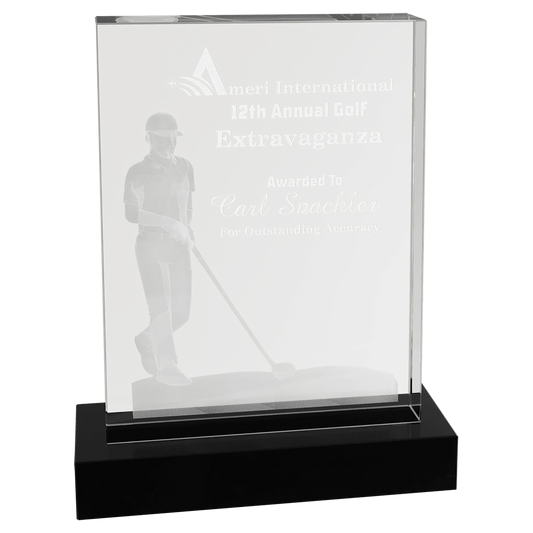 6.25" × 8" Crystal 3D Male Golf (optic crystal) — custom laser engraved — ECHIPMUNK