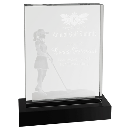 6.25" × 8" Crystal 3D Female Golf (optic crystal) — custom laser engraved — ECHIPMUNK