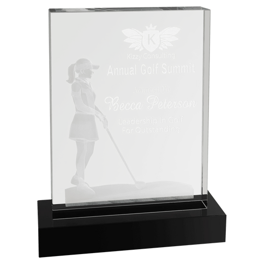 6.25" × 8" Crystal 3D Female Golf (optic crystal) — custom laser engraved — ECHIPMUNK