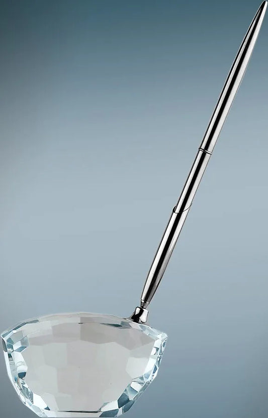 3.375" × 9" Crystal Golf Club with Pen (optic crystal) — custom laser engraved — ECHIPMUNK