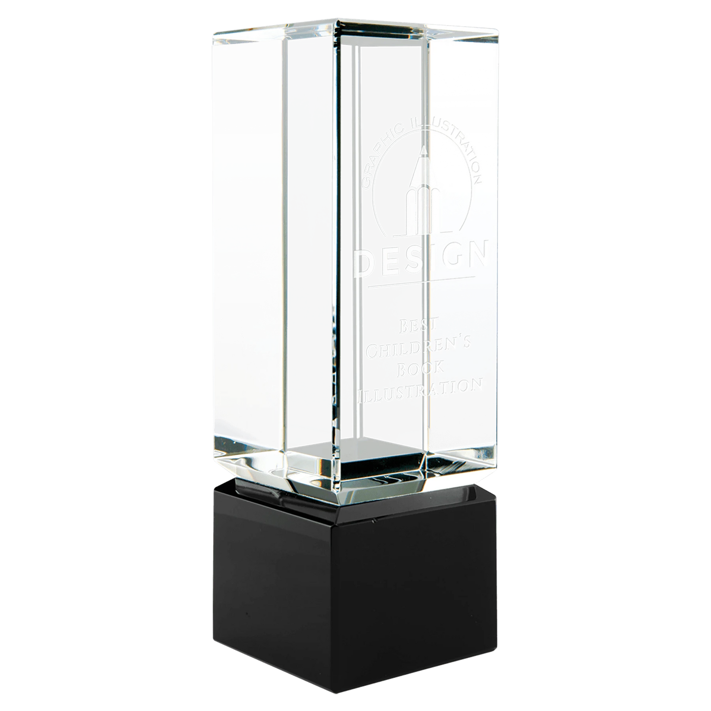 2.25" × 7" Clear Crystal Block on Black Crystal Base (optic crystal) — custom laser engraved — ECHIPMUNK