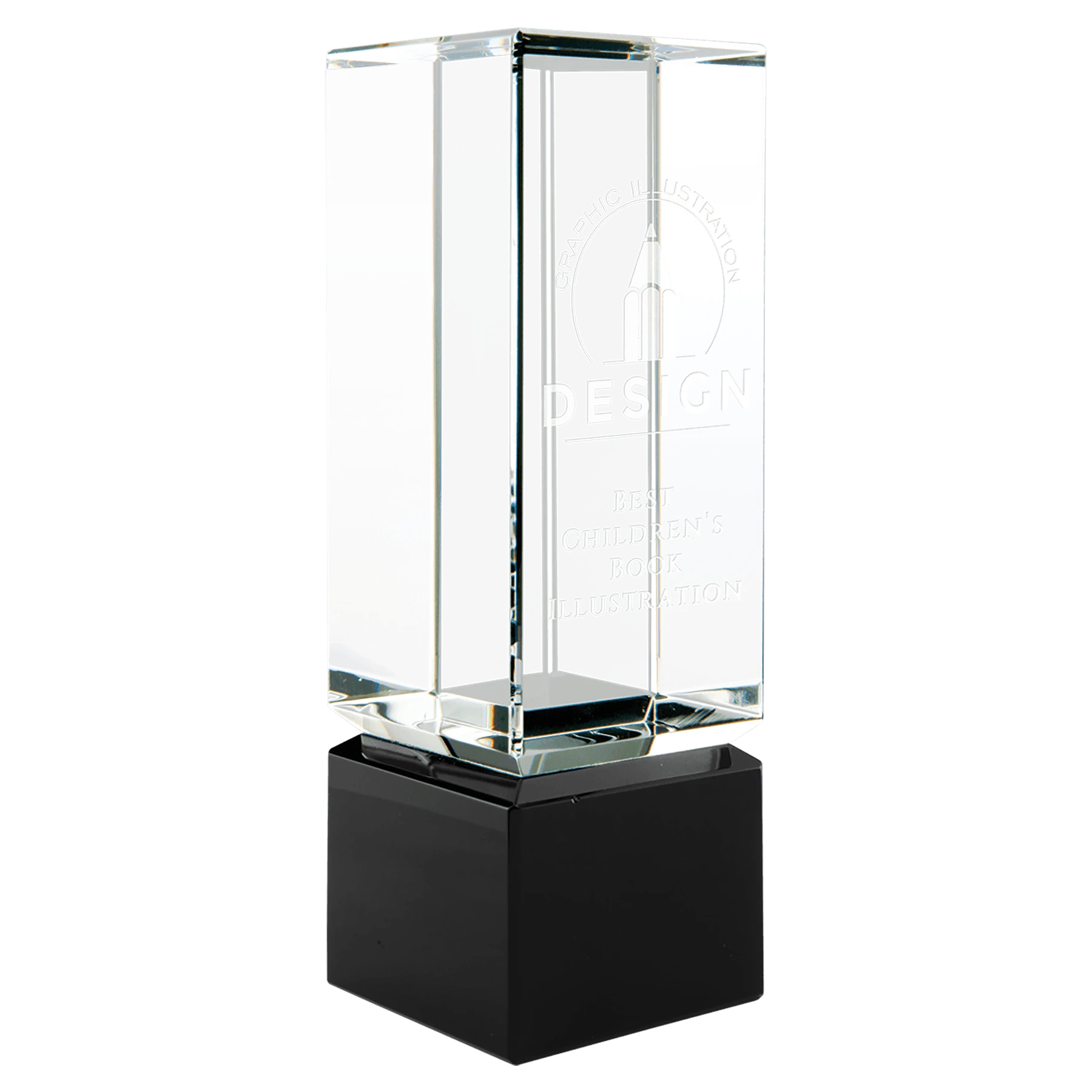 2.25" × 7" Clear Crystal Block on Black Crystal Base (optic crystal) — custom laser engraved — ECHIPMUNK