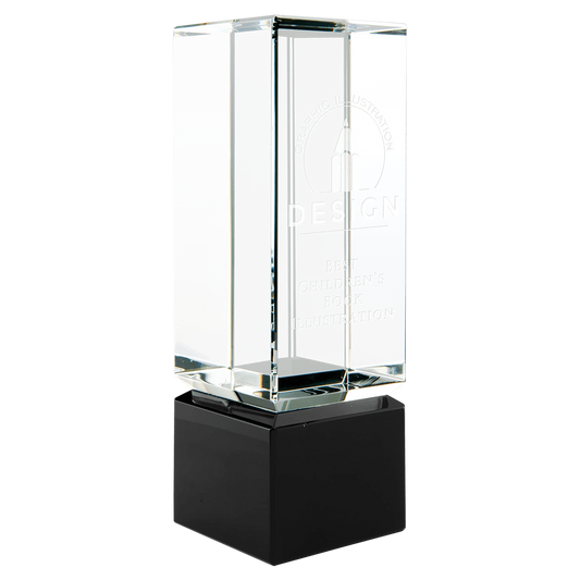 2.25" × 7" Clear Crystal Block on Black Crystal Base (optic crystal) — custom laser engraved — ECHIPMUNK