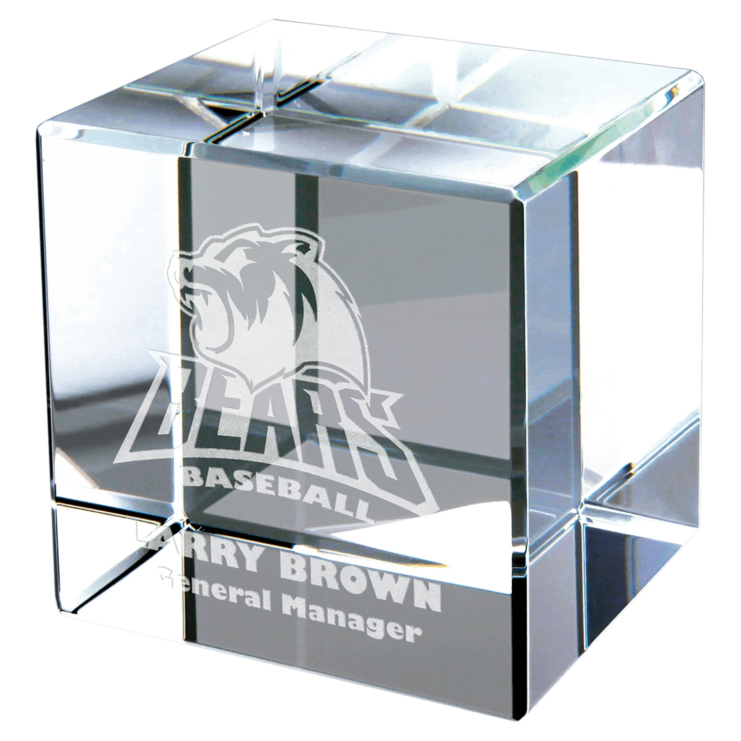 2" × 2" Crystal Cube (optic crystal) — custom laser engraved — ECHIPMUNK