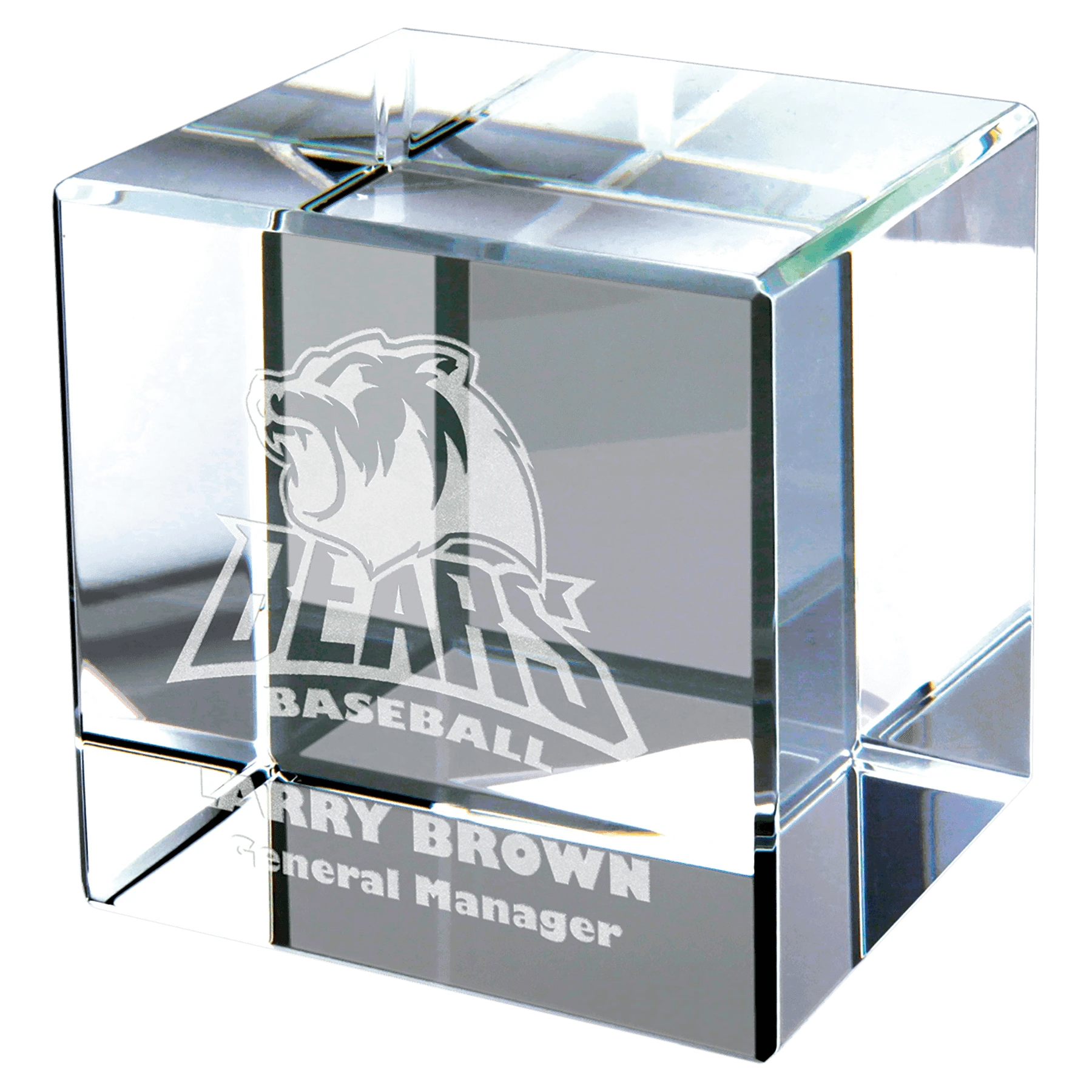2" × 2" Crystal Cube (optic crystal) — custom laser engraved — ECHIPMUNK