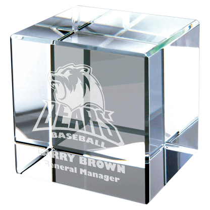 2" × 2" Crystal Cube (optic crystal) — custom laser engraved — ECHIPMUNK