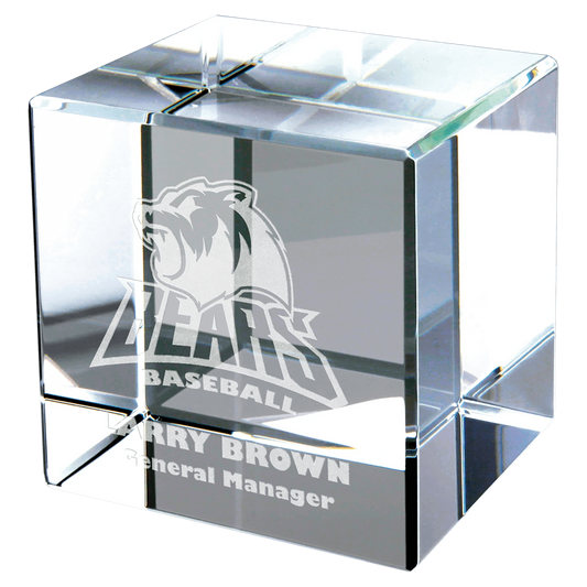 2" × 2" Crystal Cube (optic crystal) — custom laser engraved — ECHIPMUNK
