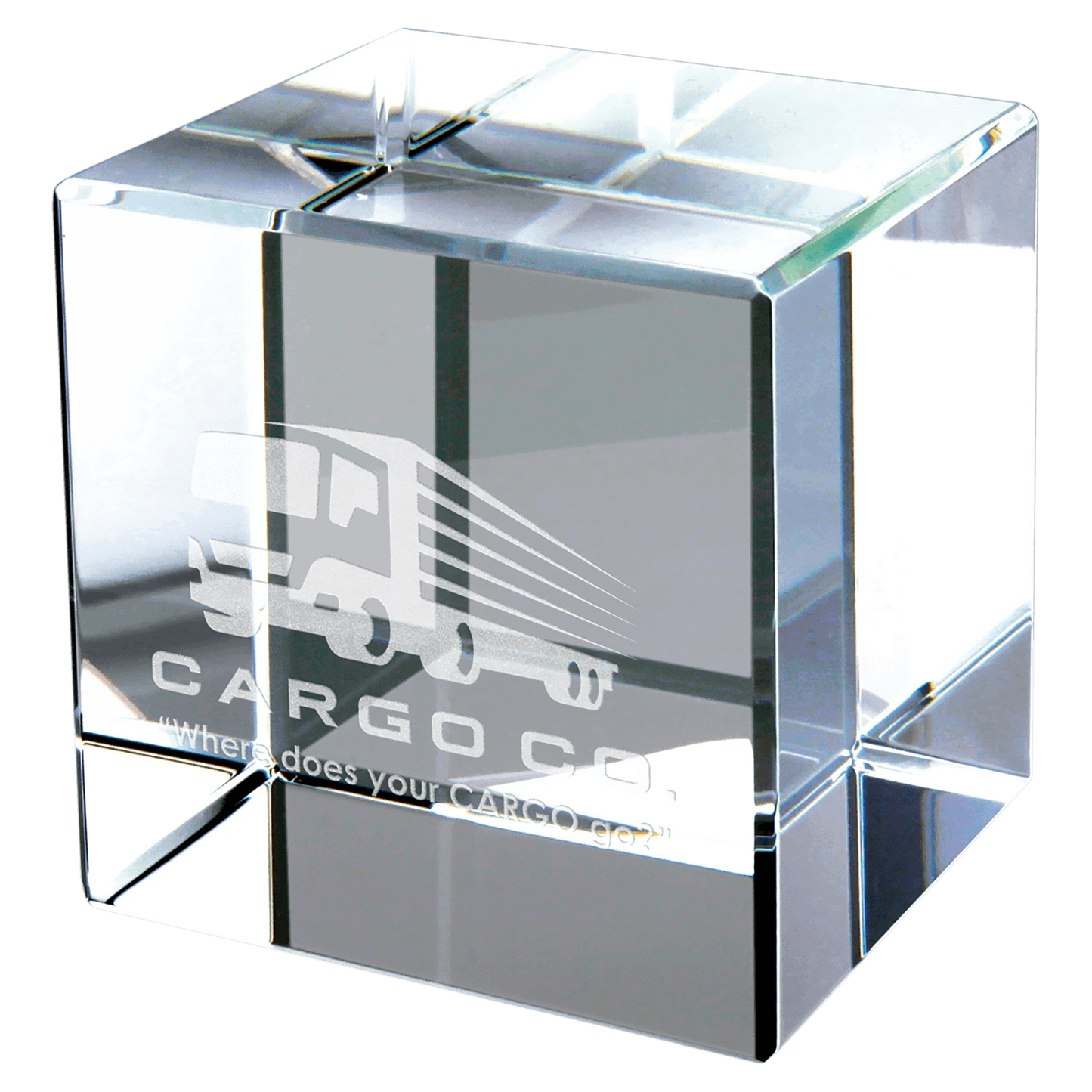 3" × 3" Crystal Cube (optic crystal) — custom laser engraved — ECHIPMUNK