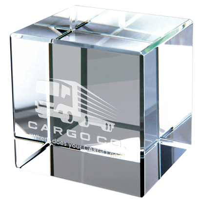 3" × 3" Crystal Cube (optic crystal) — custom laser engraved — ECHIPMUNK