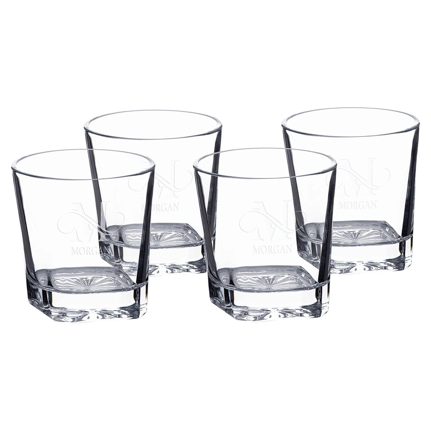 Four Polar Camel 11 oz. Rocks Glasses in Black Gift Box (glass) — custom laser engraved — ECHIPMUNK