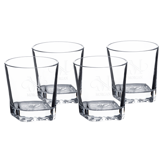Four Polar Camel 11 oz. Rocks Glasses in Black Gift Box (glass) — custom laser engraved — ECHIPMUNK