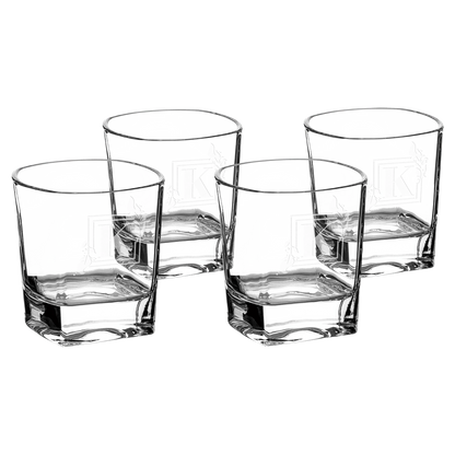 Four Polar Camel 8 oz. Rocks Glasses in Black Gift Box (glass) — custom laser engraved — ECHIPMUNK