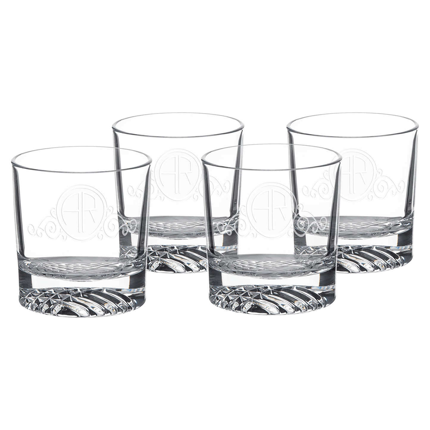 Four Polar Camel 9 oz. Rocks Glasses in Black Gift Box (glass) — custom laser engraved — ECHIPMUNK