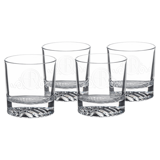 Four Polar Camel 9 oz. Rocks Glasses in Black Gift Box (glass) — custom laser engraved — ECHIPMUNK