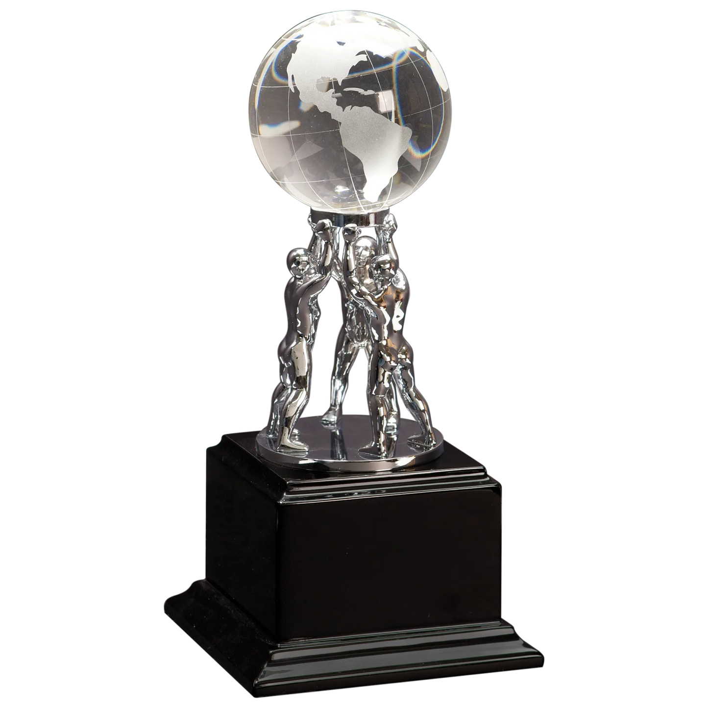 10" Clear Crystal Globe (rubber wood & zinc & crystal) — custom laser engraved — ECHIPMUNK