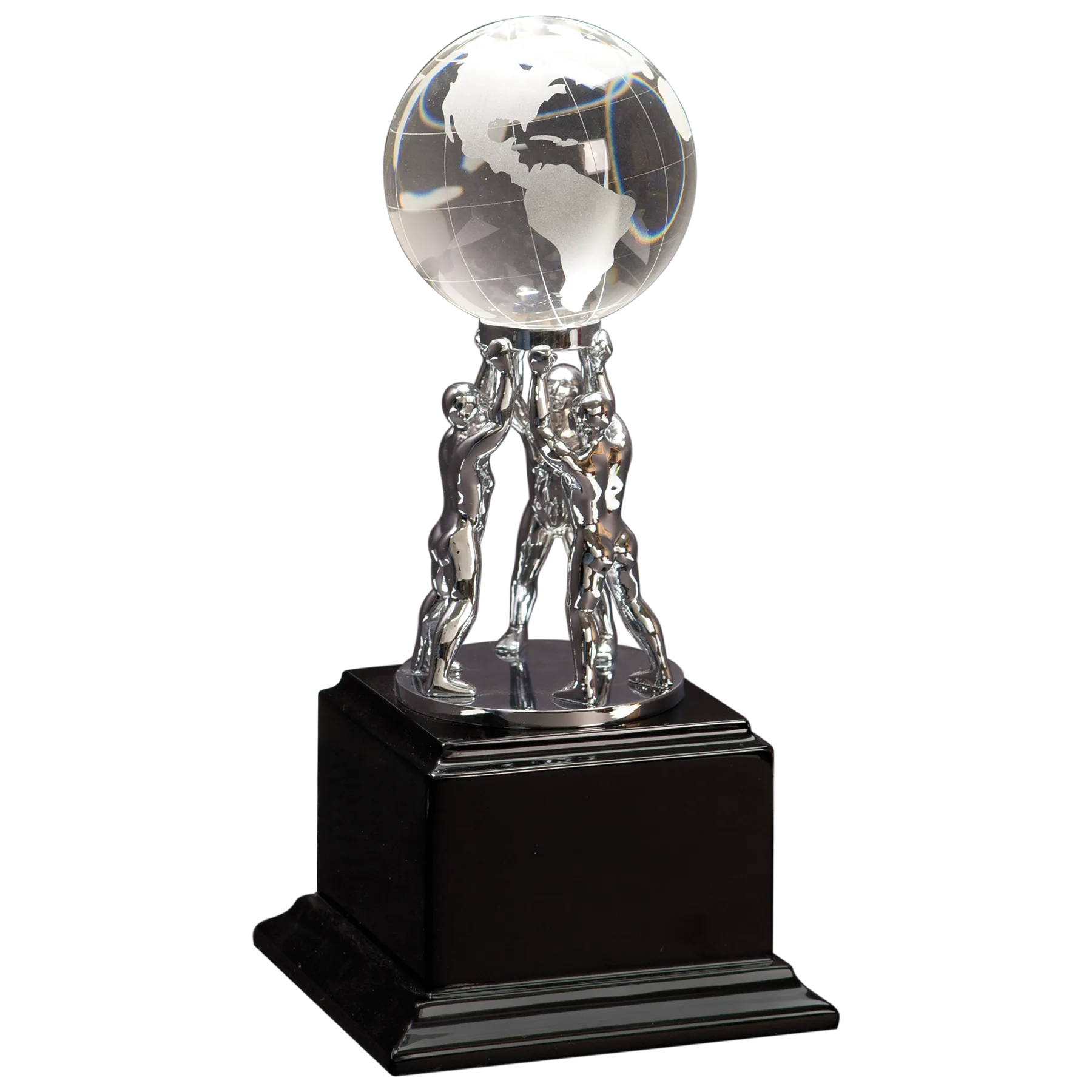 10" Clear Crystal Globe (rubber wood & zinc & crystal) — custom laser engraved — ECHIPMUNK