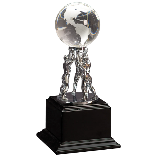 10" Clear Crystal Globe (rubber wood & zinc & crystal) — custom laser engraved — ECHIPMUNK