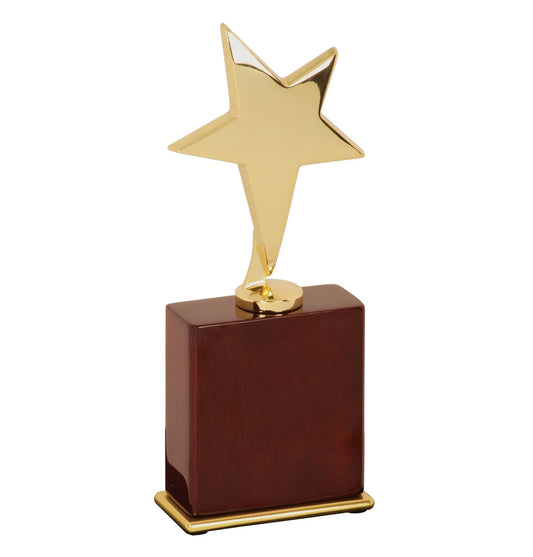 7.5" Gold Star Award on Rosewood Piano Finish Base (rubber wood & zinc) — custom laser engraved — ECHIPMUNK