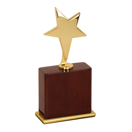 8" Gold Star Award on Rosewood Piano Finish Base (rubber wood & zinc) — custom laser engraved — ECHIPMUNK