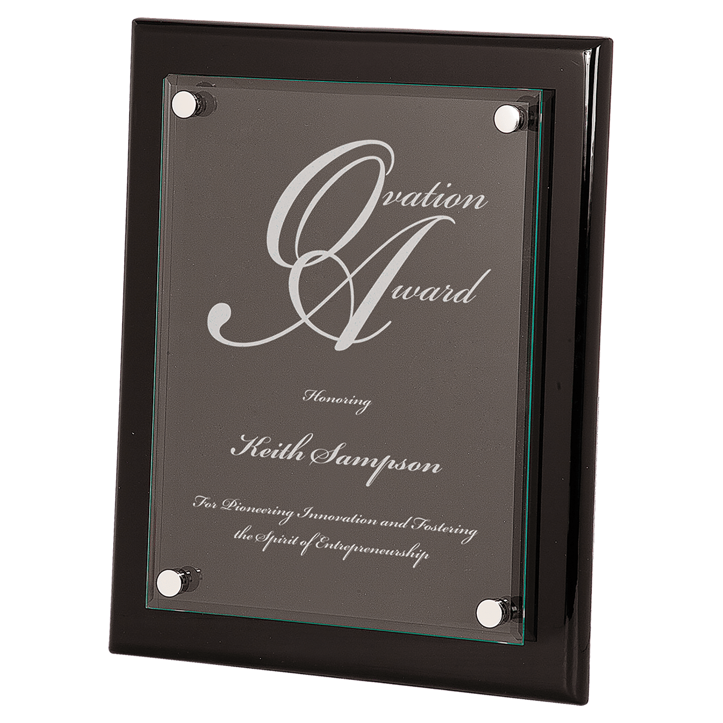 10 1/2" x 13" Rosewood Piano Finish Floating Glass Plaque