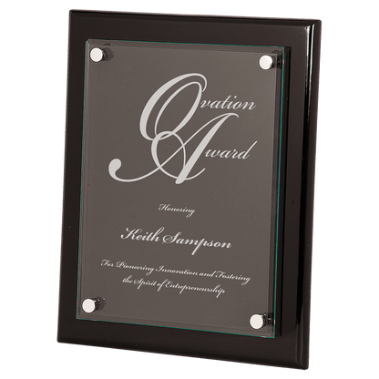10 1/2" x 13" Rosewood Piano Finish Floating Glass Plaque
