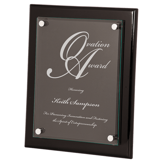 10 1/2" x 13" Rosewood Piano Finish Floating Glass Plaque