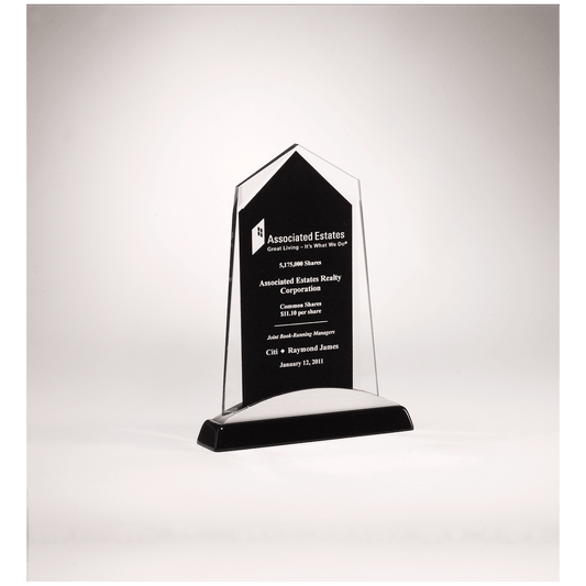 6 5/8" x 7 7/8" Apex Series Glass Award, Black Piano Finish Base with Silver Aluminum Accent