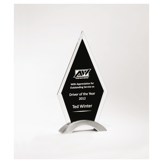 5 5/8" x 9 5/8" Beveled Clear Glass with Black Silkscreen and Silver Aluminum Accent Base