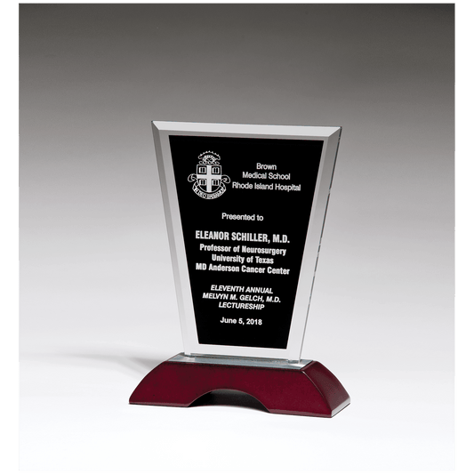 6" x 8" Black Silkscreened Clear Glass with High Gloss Rosewood Base