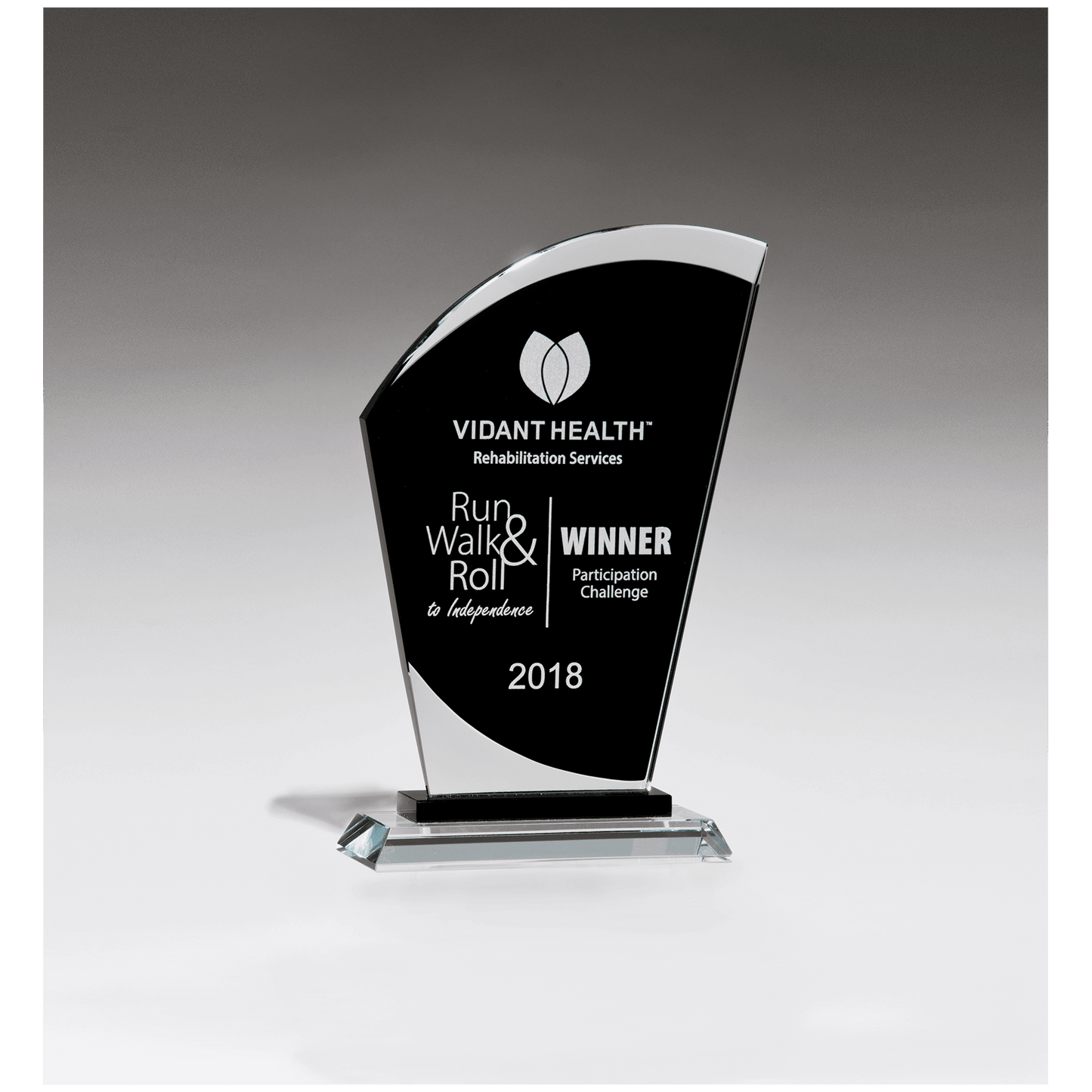 6" x 9 1/2" Sail Shaped Glass Award with Black Center