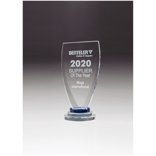 5 3/8" x 10 1/4" Chalice Series Sapphire Glass Award with Blue and Clear   Glass Pedestal Base